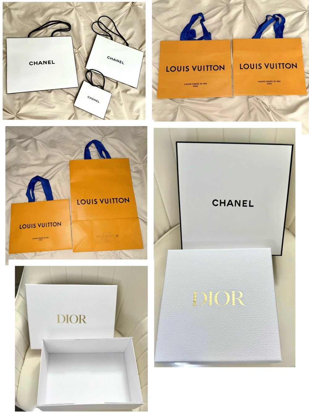 Luxury Shopping Bags & Gift Box Bundle | Chanel,Louis Vuitton,Dior